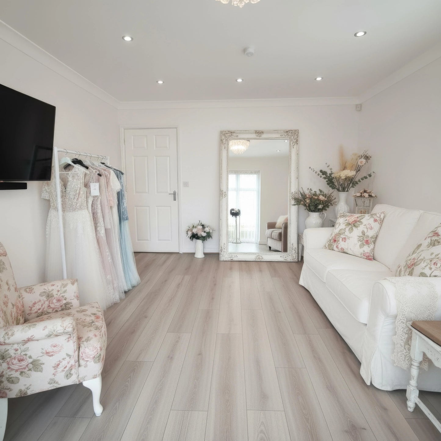 Modern consulation room at signature dress with comfy family enviroment in a bright room. Signature Dress Mother of the bride store in Barnsley.