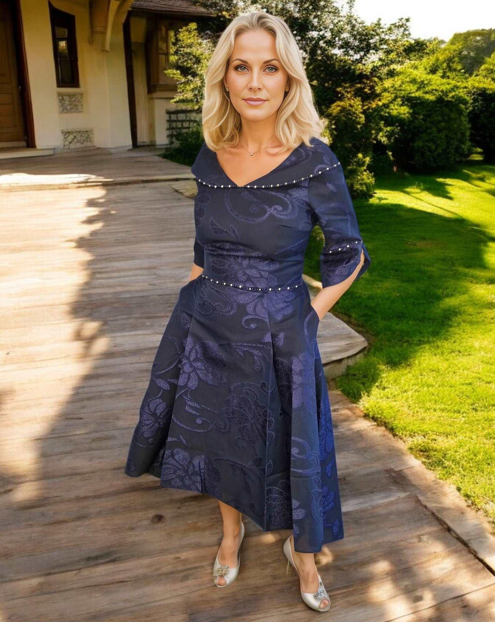 Lizabella Dress Navy 2511 - Signature Dress