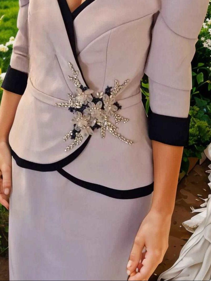 Veni Infantino Dress Taupe Navy 991140 - Signature Dress