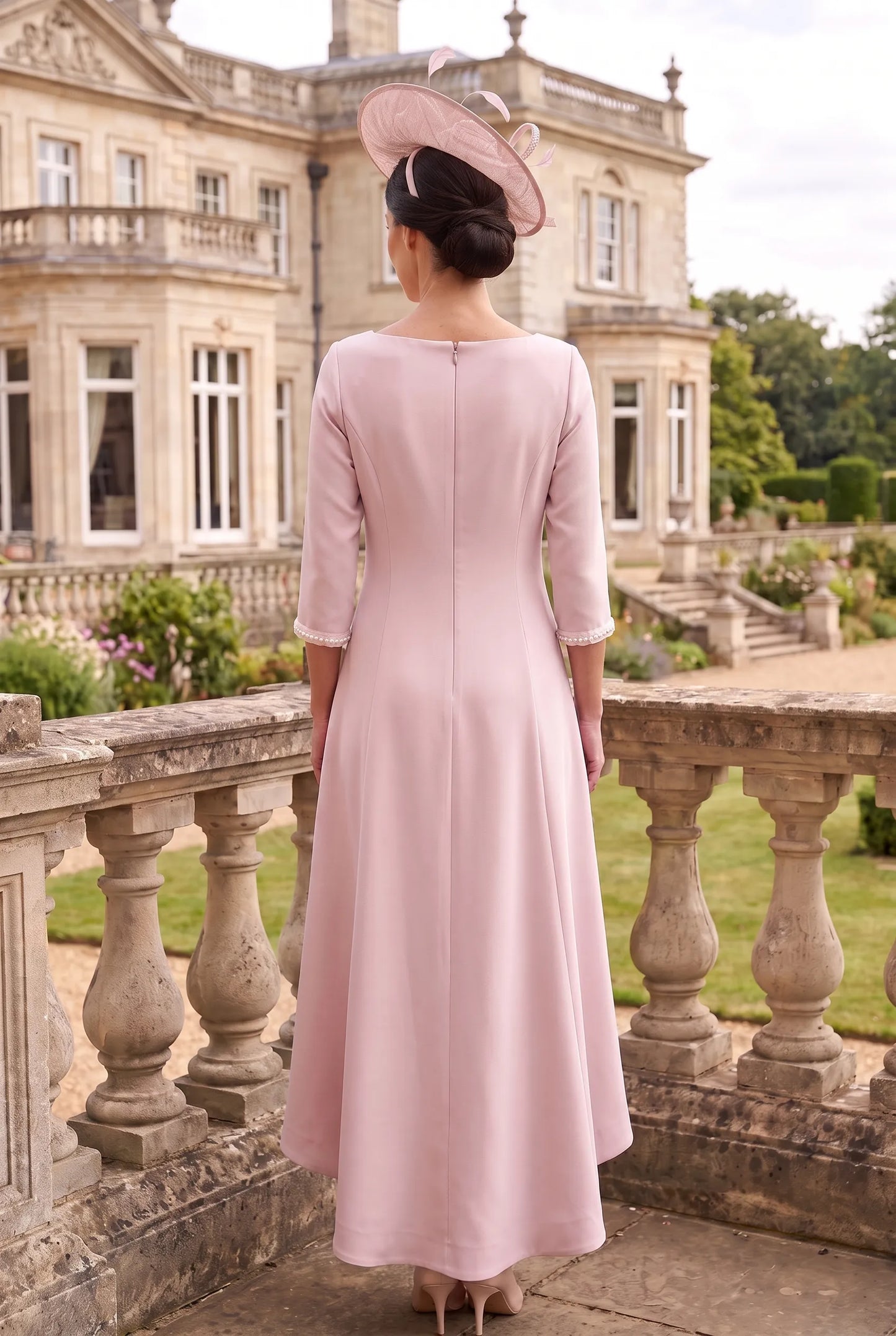 Back view of the blush pink Lizabella 2814 Mother of the Bride dress