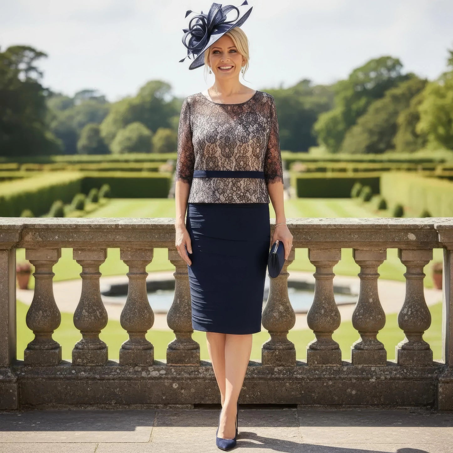 Condici 71073N Mother of the bride 2 pice outfit in navy and blush pink