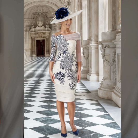 Irresistible ivory and blue dress a perfect dress for the mother of the bride or mother of the groom or event to wear at ascot races!.