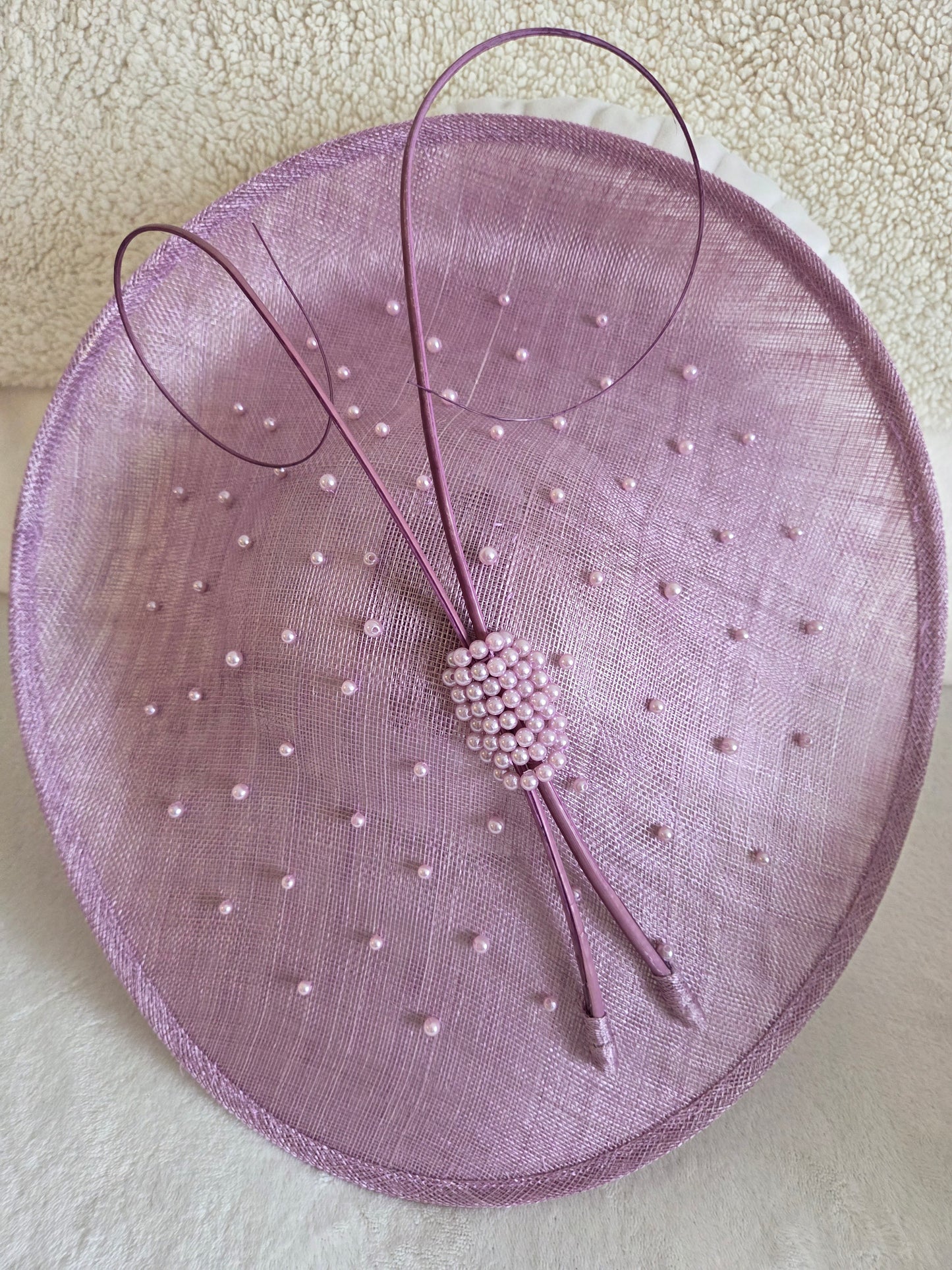 a JBEES Millinery bright lilac fascinator wedding hat