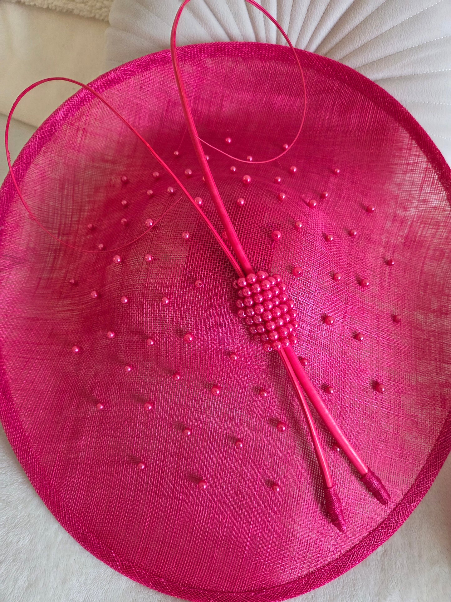 a JBEES Millinery bright cerise pink fascinator wedding hat