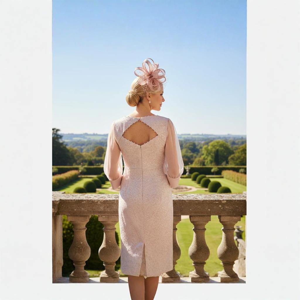 John Charles Pink sweetheart neck dress with 3/4 sleeves. Signature Dress