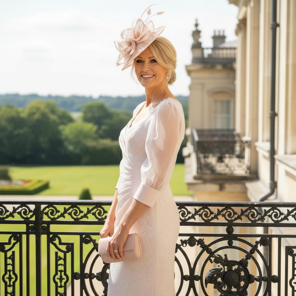 John Charles Pink sweetheart neck dress with 3/4 sleeves. Signature Dress