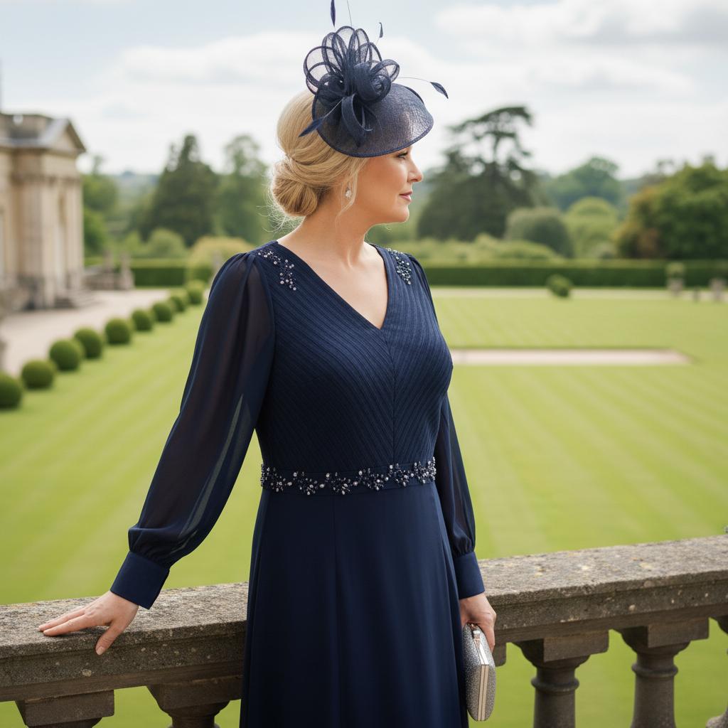 Lizabella navy mother of the bride dress. Signature Dress.