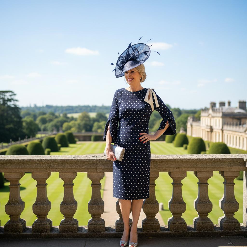 Navy pokerdot mother of the bride dress by lizabella. signature dress