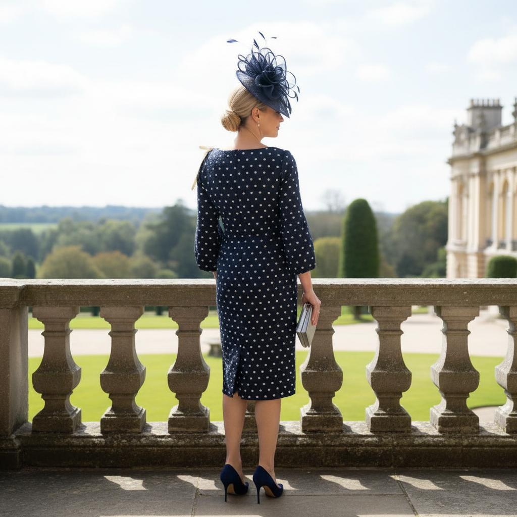 Navy pokerdot mother of the bride dress by lizabella. signature dress