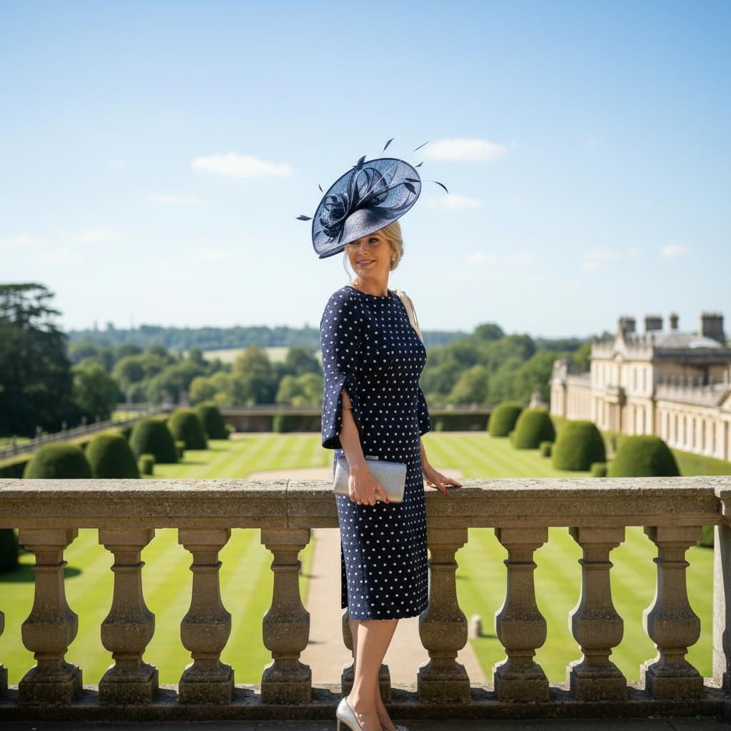Navy pokerdot mother of the bride dress by lizabella. signature dress