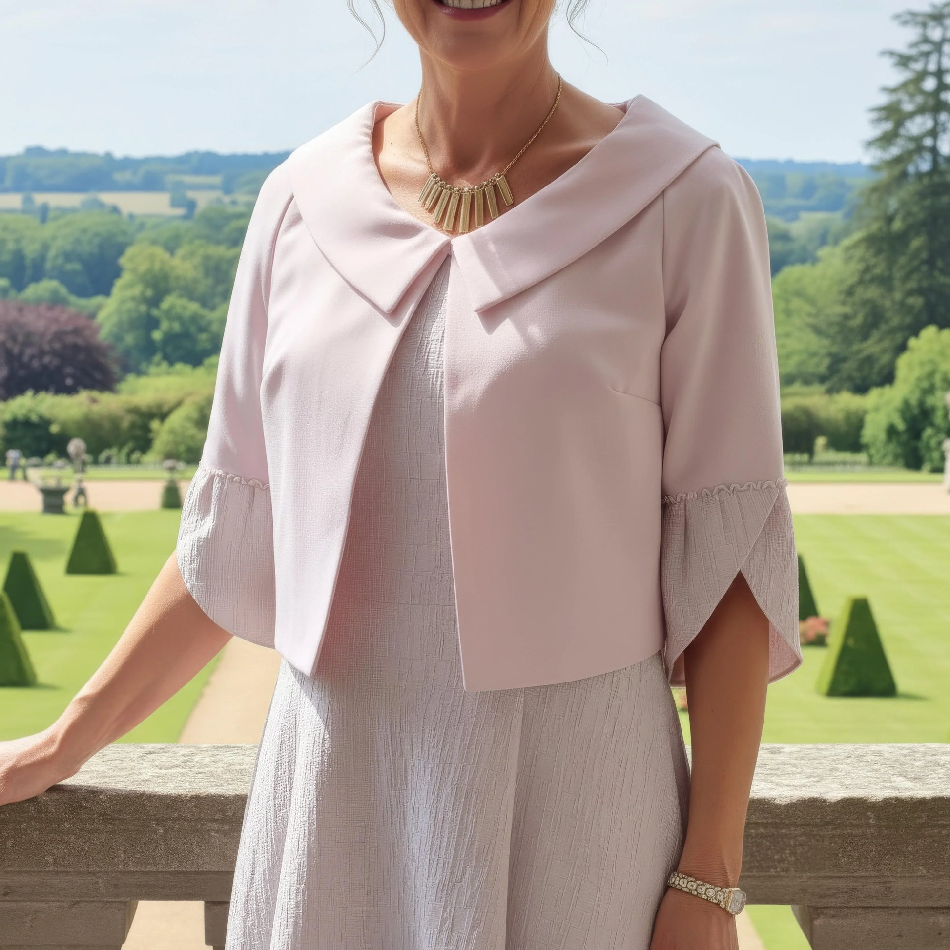 The Lizabella Dress &amp; Jacket Pink Style 7191 is a sophisticated ensemble designed for the Mother of the Bride.