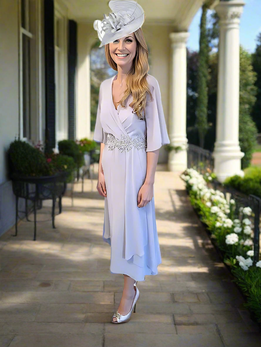 Lizabella's chiffon dress is perfect for the mother of the bride with a flattering fit, flare. It also features elegant beading on the centre front.