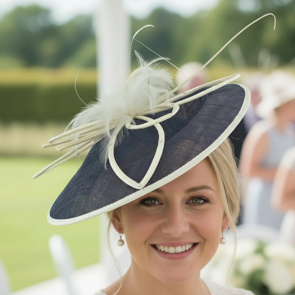Navy Fascinator SC21 Wide Brim Bespoke