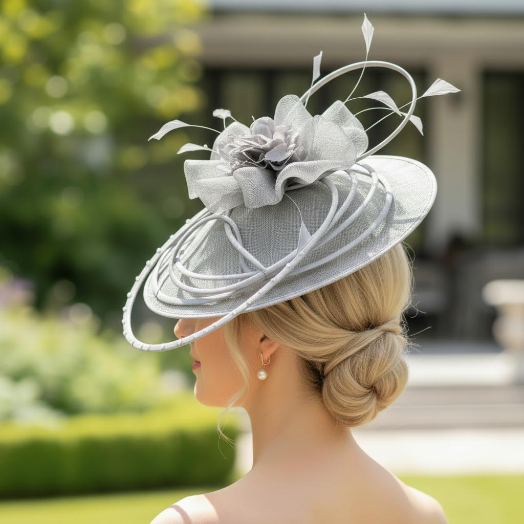 SC30 Silver mother of the bride fascinator. Signature Dress