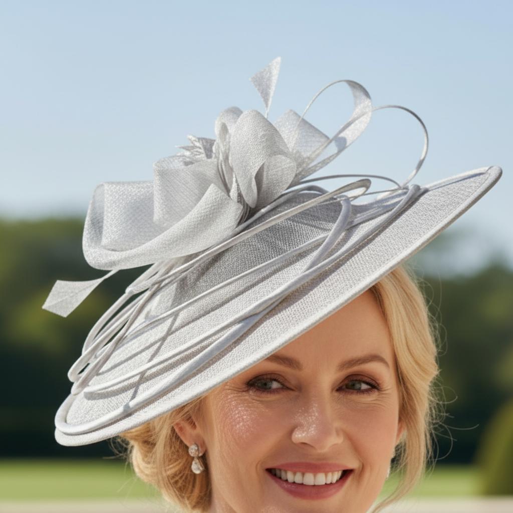 SC30 Silver mother of the bride fascinator. Signature Dress