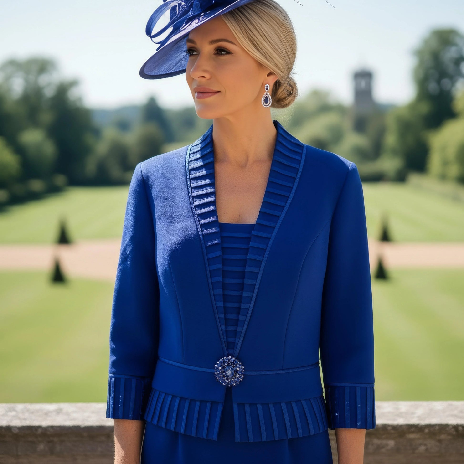 Cobalt blue mother of the bride dress with 3/4 sleeves