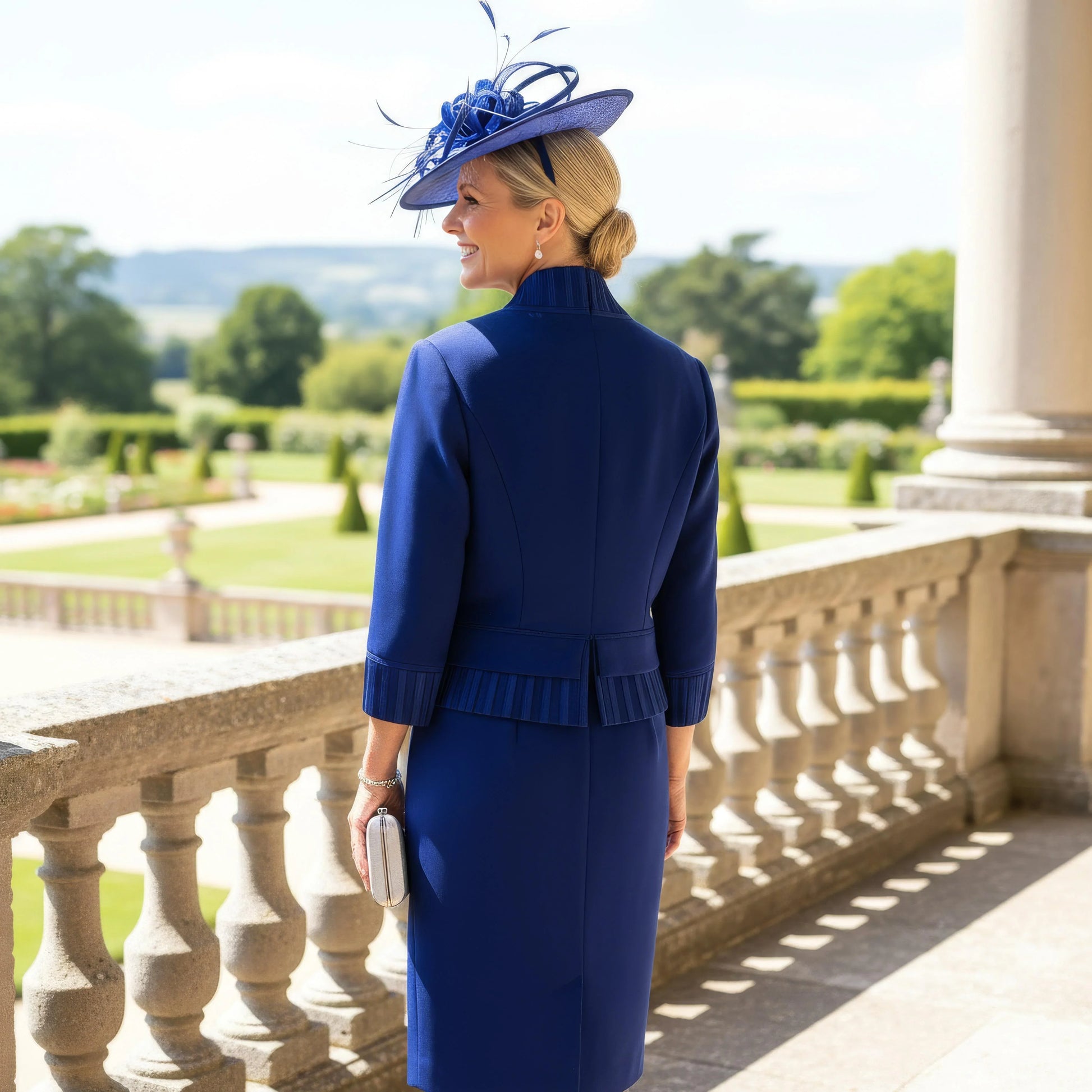 Cobalt blue mother of the bride dress with 3/4 sleeves