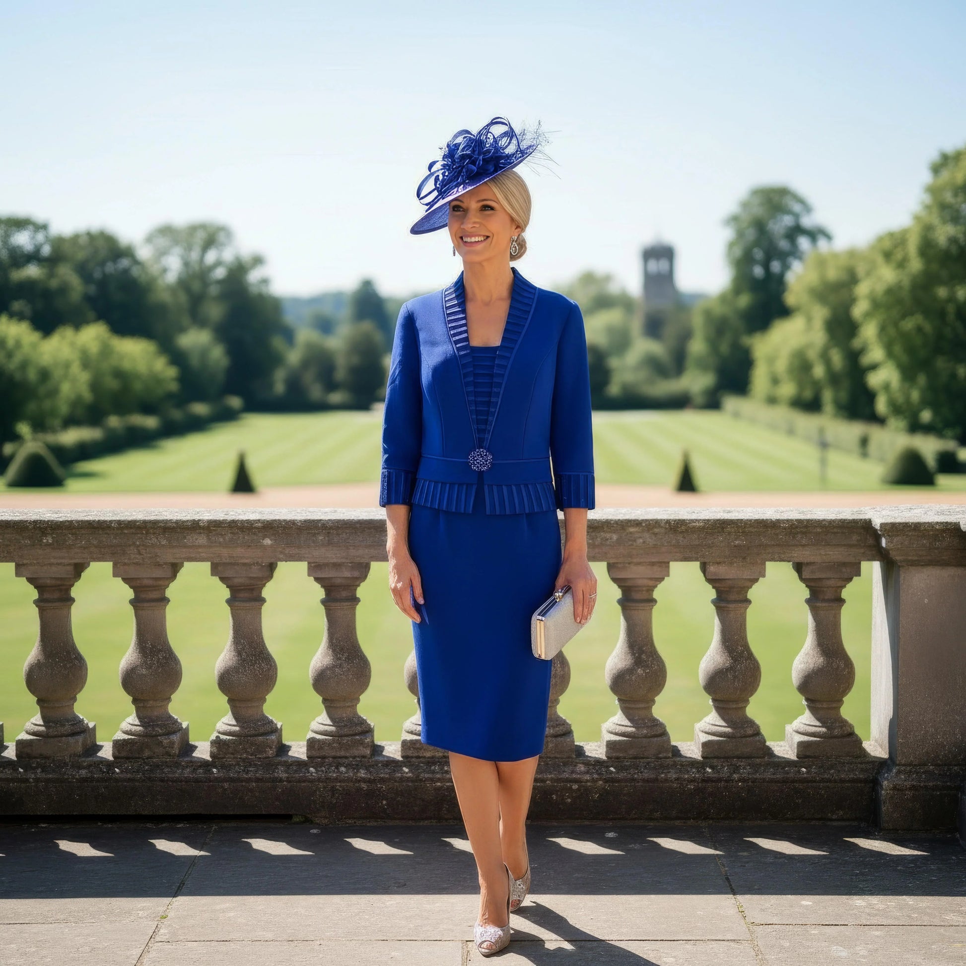 Cobalt blue mother of the bride dress with 3/4 sleeves