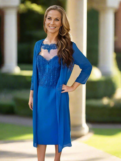 Elegant Mother of the Bride outfit with concealed back zip, exquisite details, and vibrant blue colour. Boned bodice for silhouette and padded bust for support and comfort.