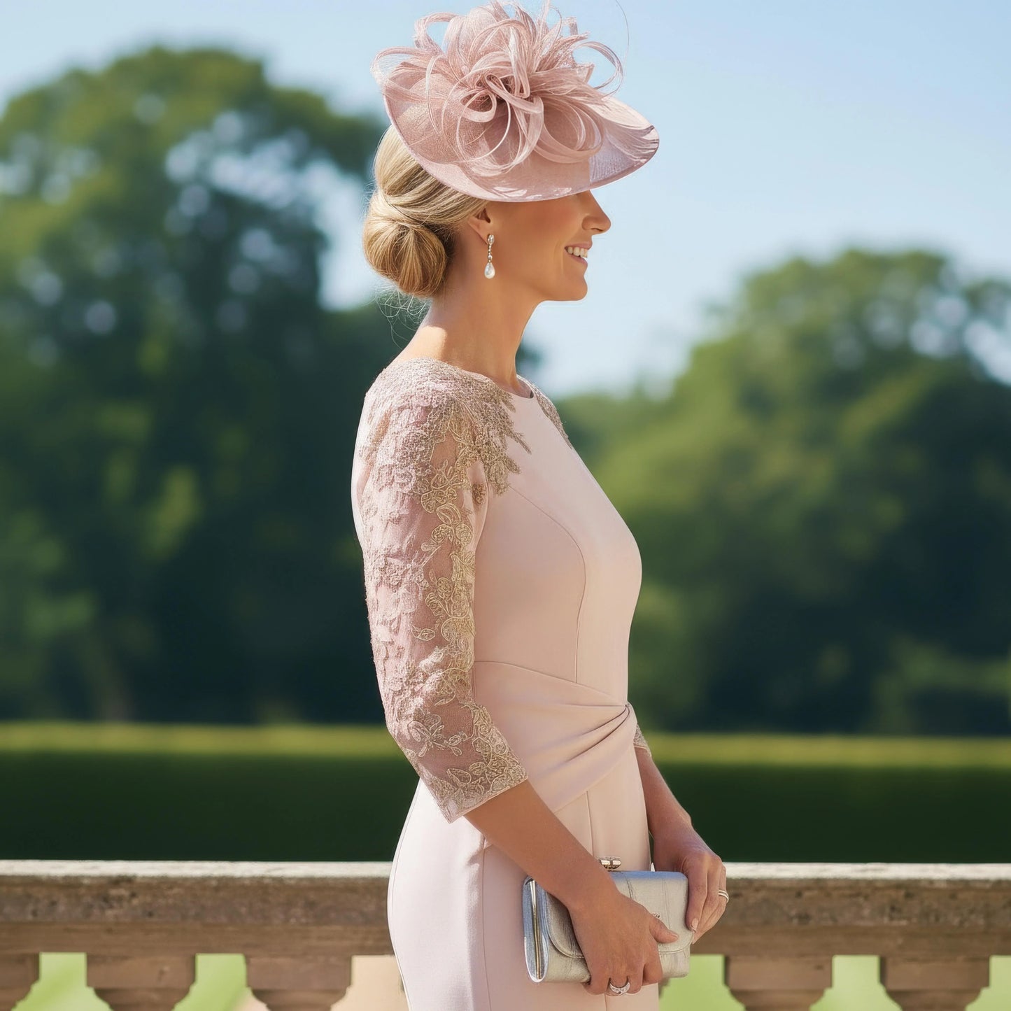 Veni Infantino Dress 991151 in blush peach colour with 3/4 sleeves and high low hem