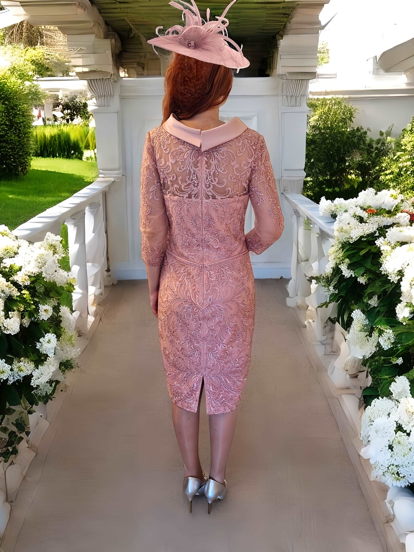 Veni Infantino Dress in Pink has a zip to the back it is lined, has padded bust and covered in Embellished beads perfect choice for the mother of the bride.