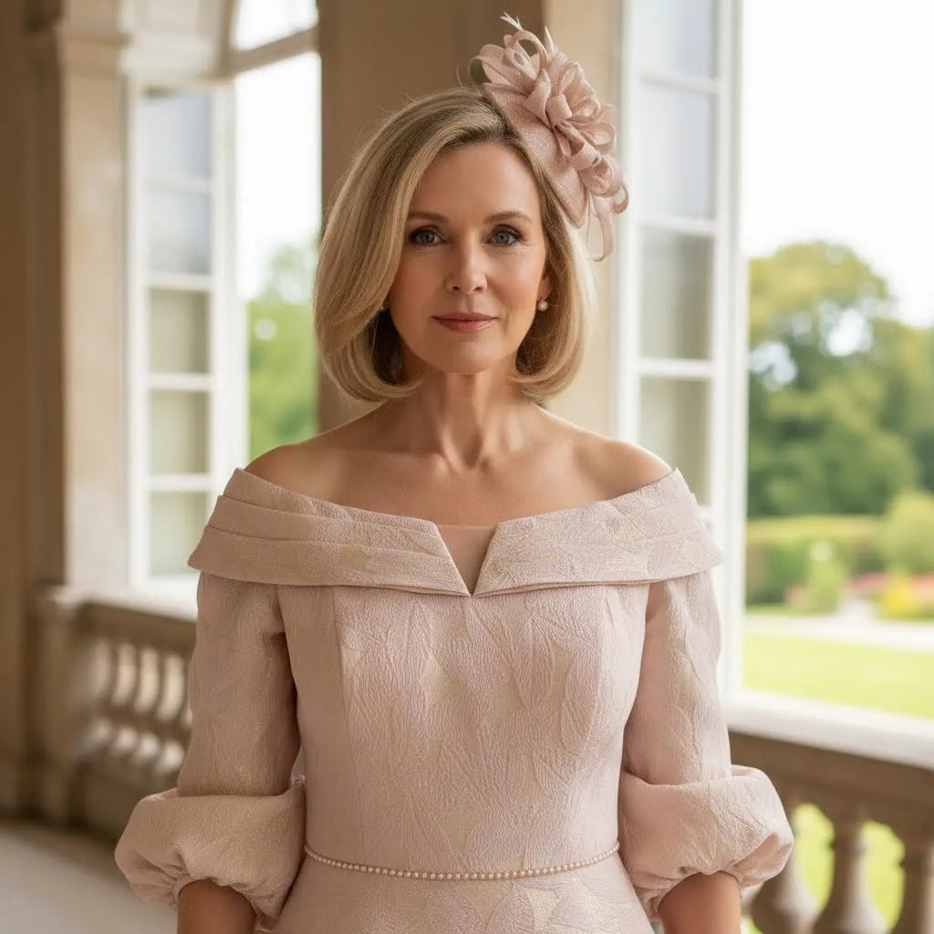 Close‑up of the Veromia VO0248 pink and gold metallic fabric showing the boned bodice and woven texture.