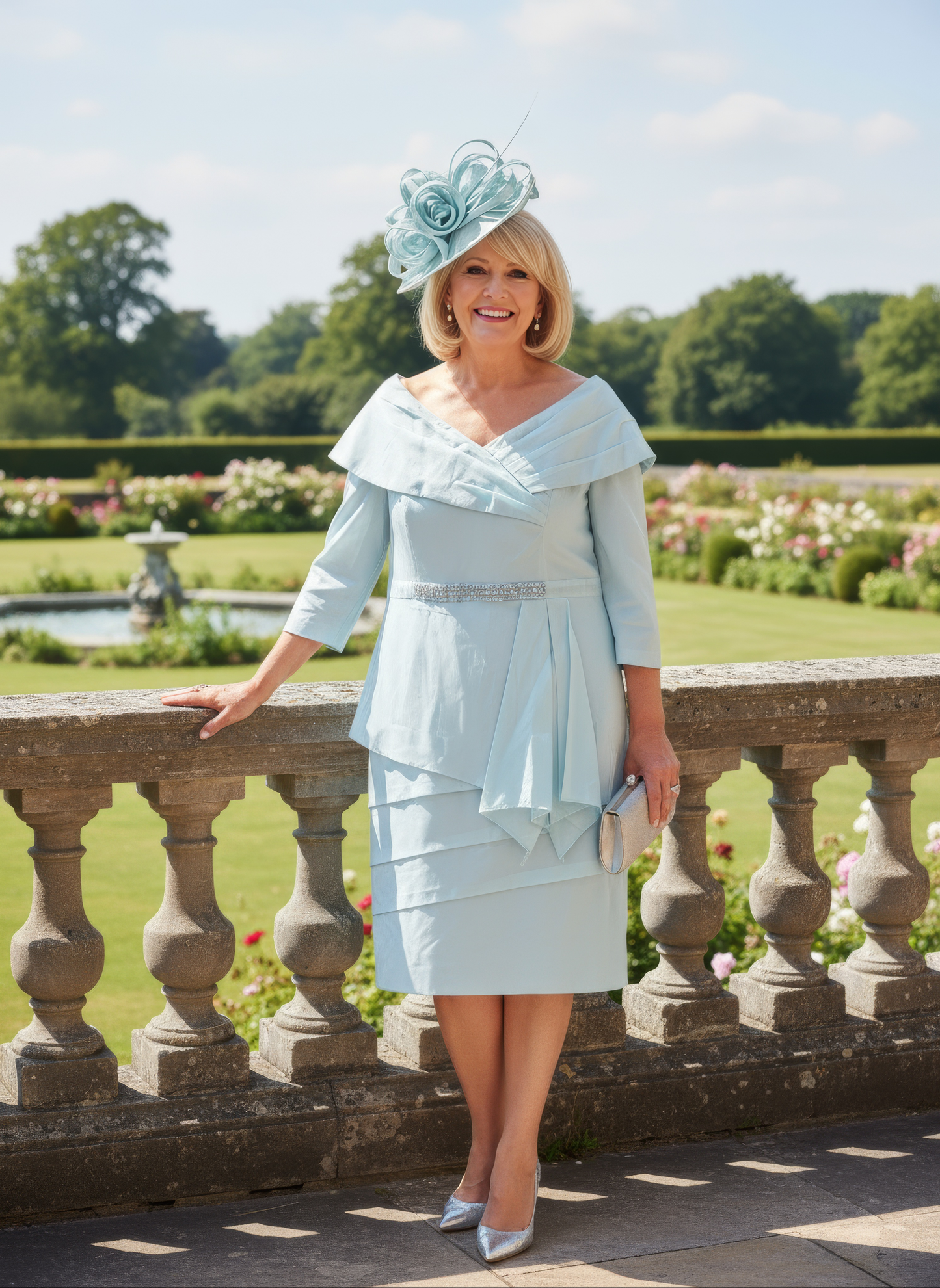 a woman wearing a mint mother of the bride dress from veromia - signature dress