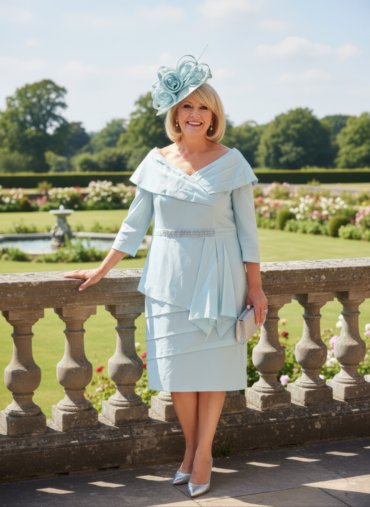a woman wearing a mint mother of the bride dress from veromia - signature dress