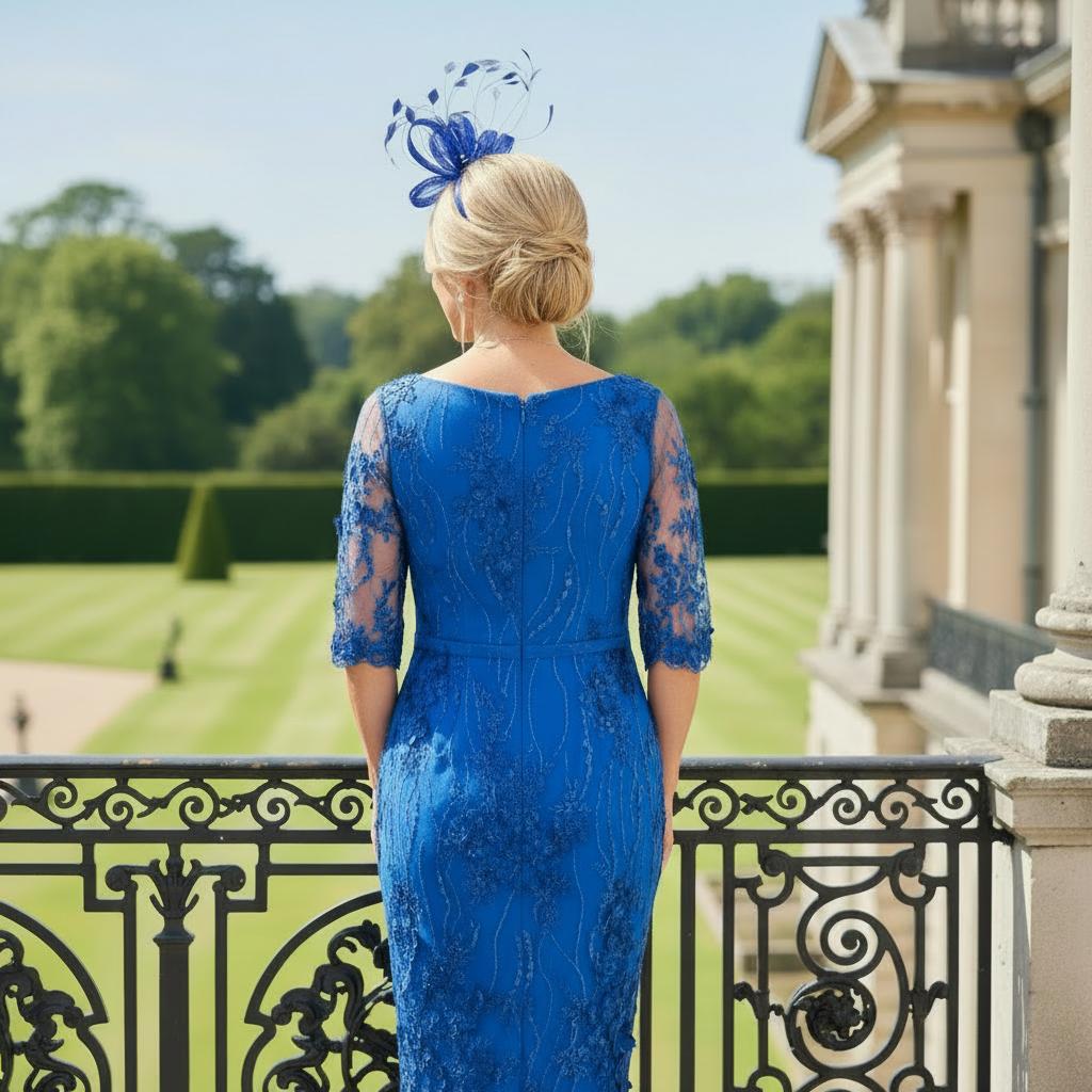 WOMAN IN A VEROMIA COBALT DRESS. SIGNATURE DRESS