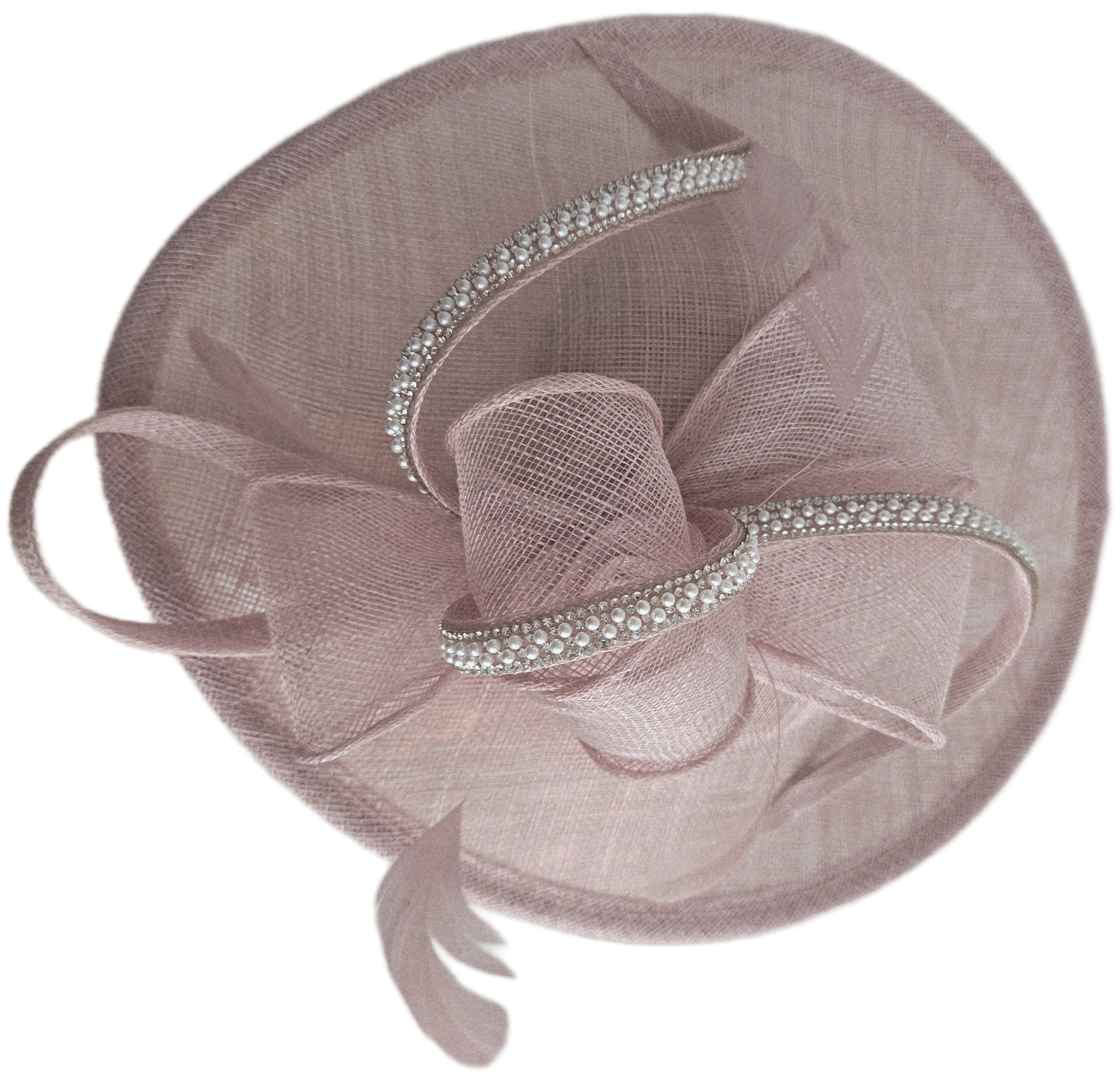 blush pink embellished fascinator hat 