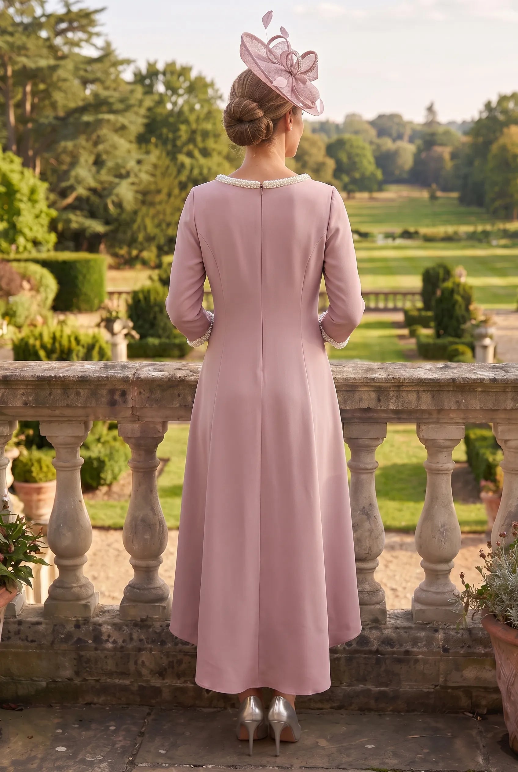 Back view of the blush pink Lizabella 2583 Mother of the Bride dress