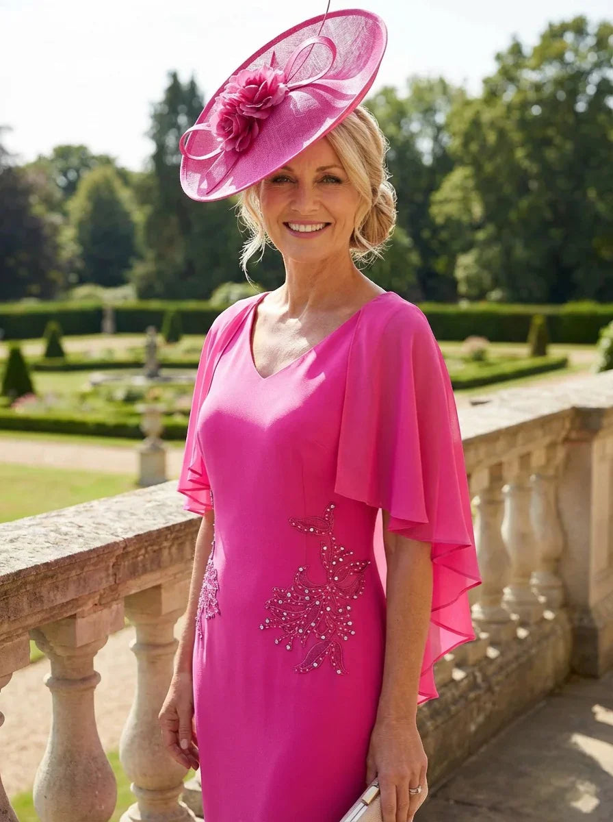 - Lizabella 2841 pink cape sleeve detail
