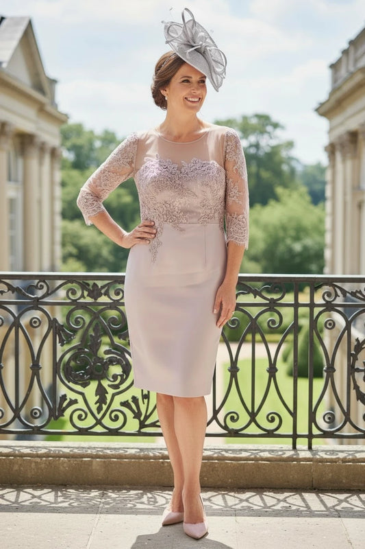 Silver Mascara MC991101 Mother of the Bride dress with lace bodice, 3/4 sleeves and embellished waist.