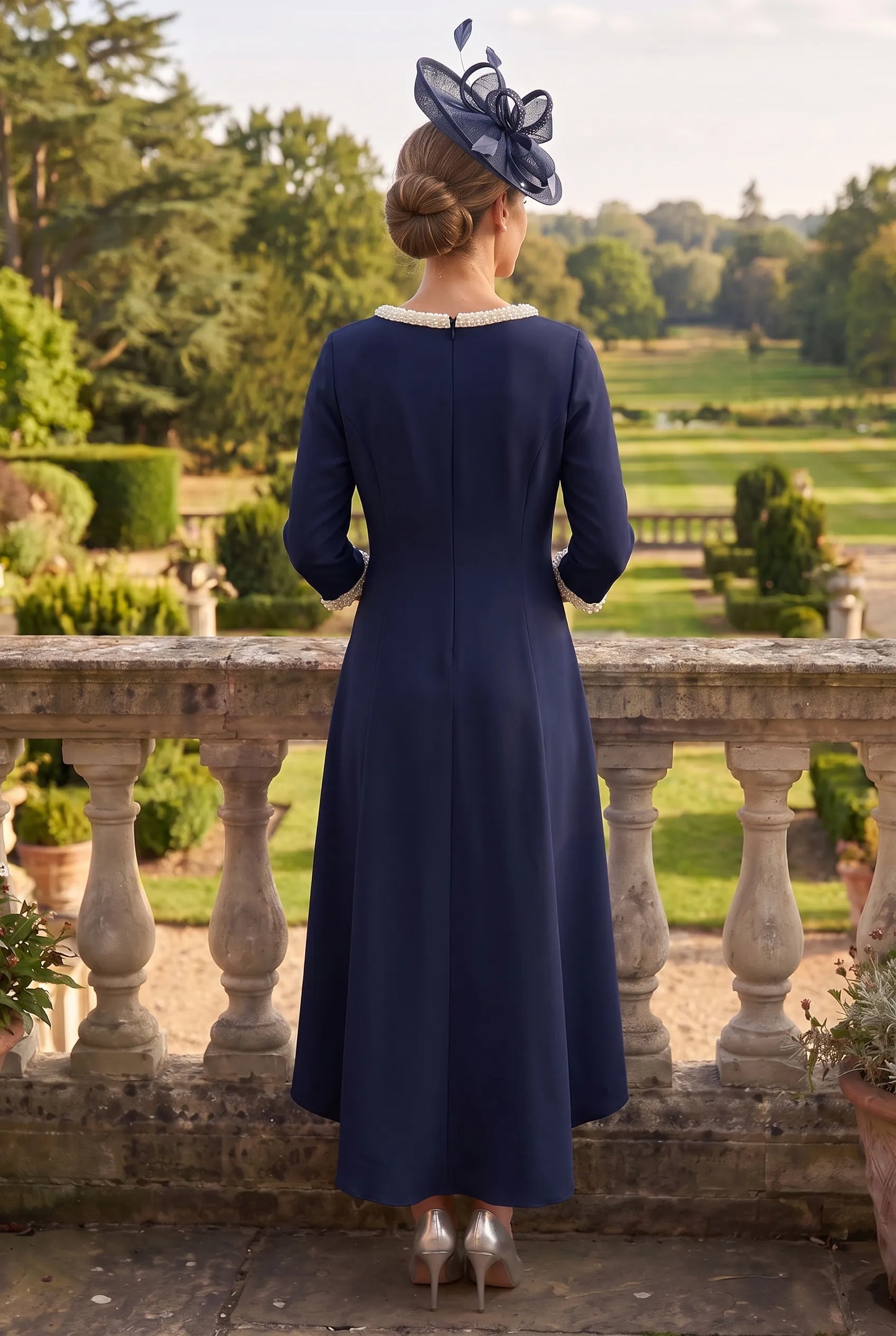 Back view of the navy Lizabella 2583 Mother of the Bride dress