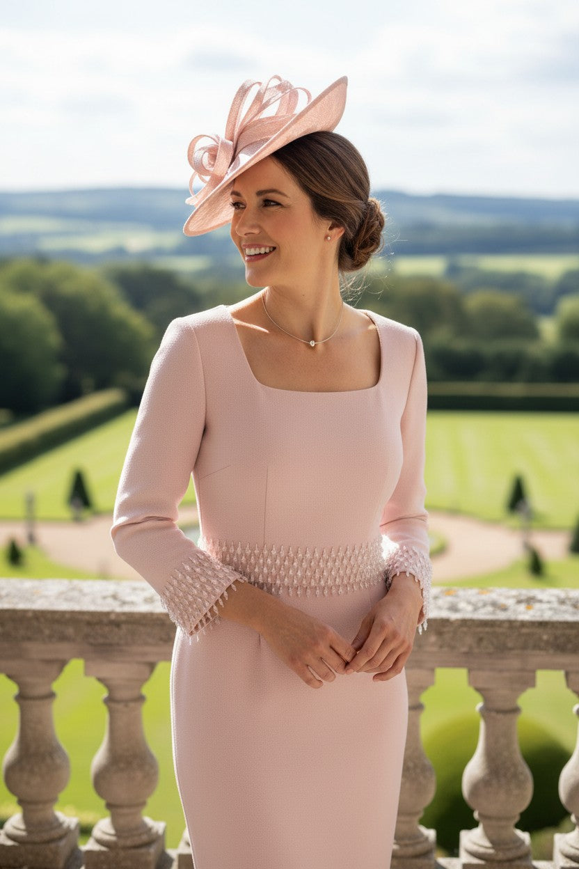 light pink dress with fascinator Ispirato Dress Pink ISH824007