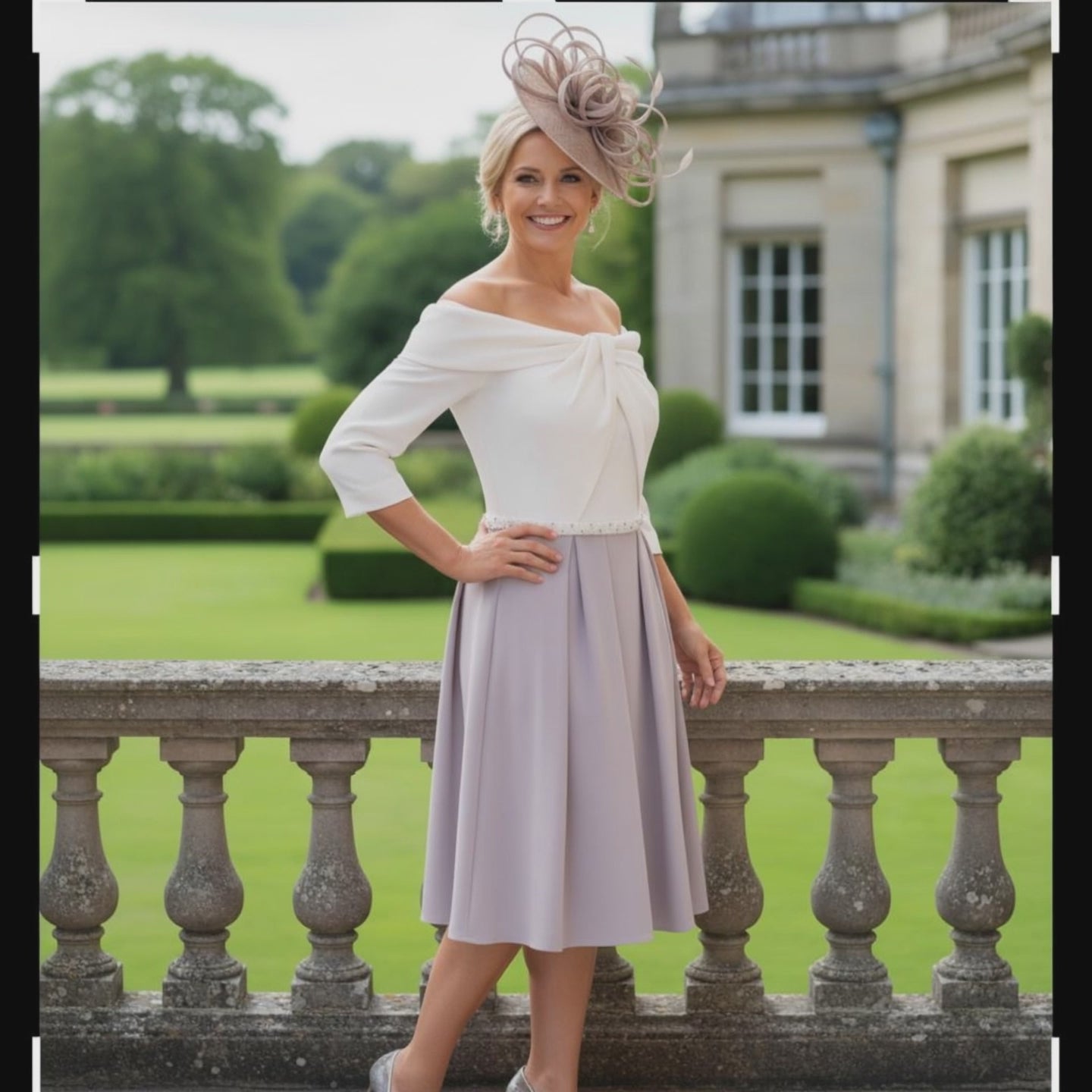 Veni Infantino 991114 taupe short mother of the bride dress