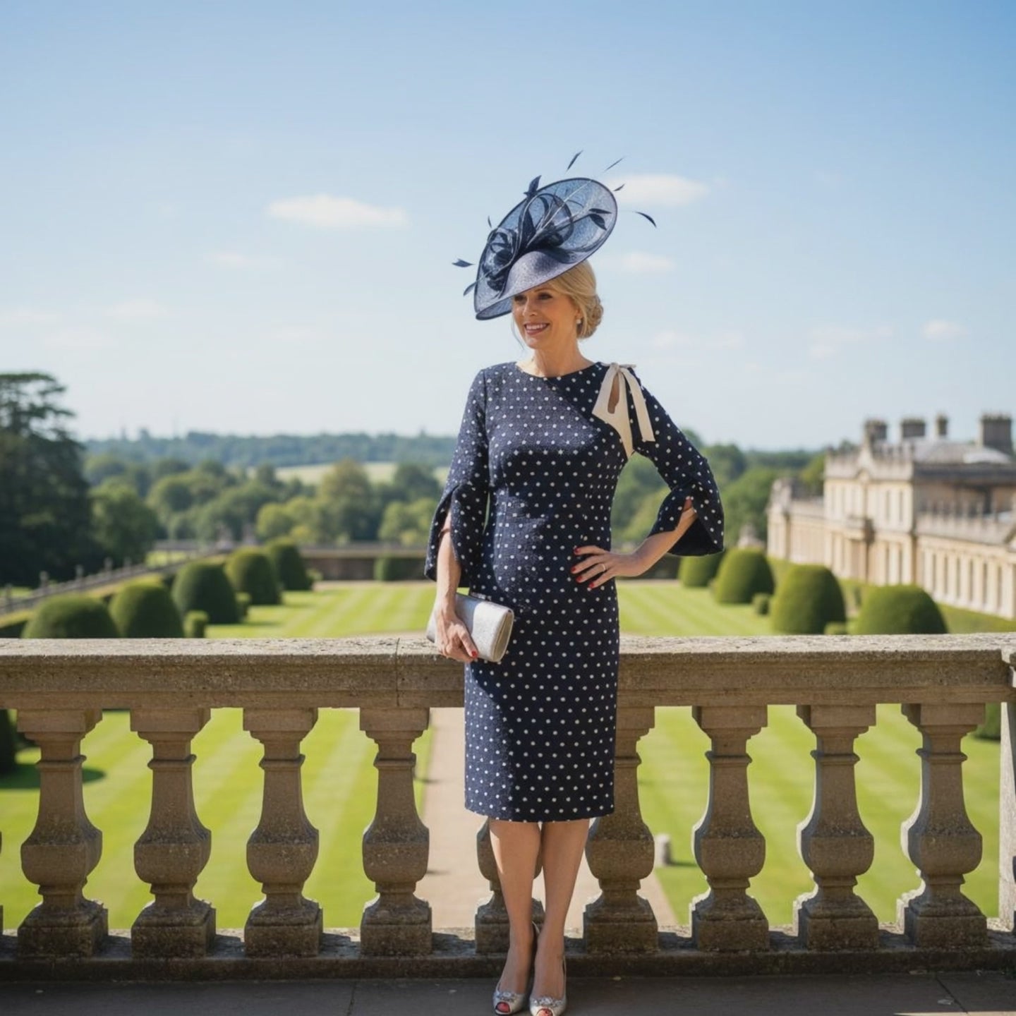 Navy pokerdot mother of the bride dress by lizabella. signature dress