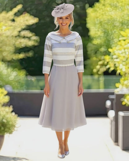 Silver a line dress mother of the bride dress 