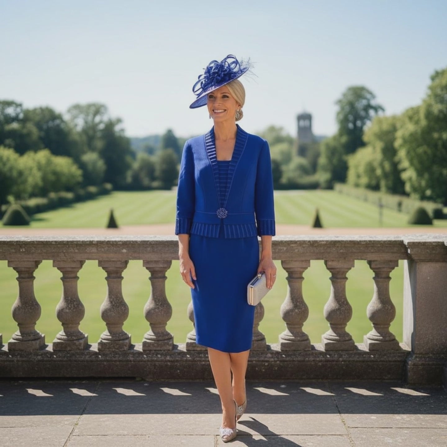 Cobalt blue mother of the bride dress with 3/4 sleeves