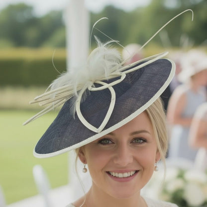 Navy Fascinator SC21 Wide Brim Bespoke