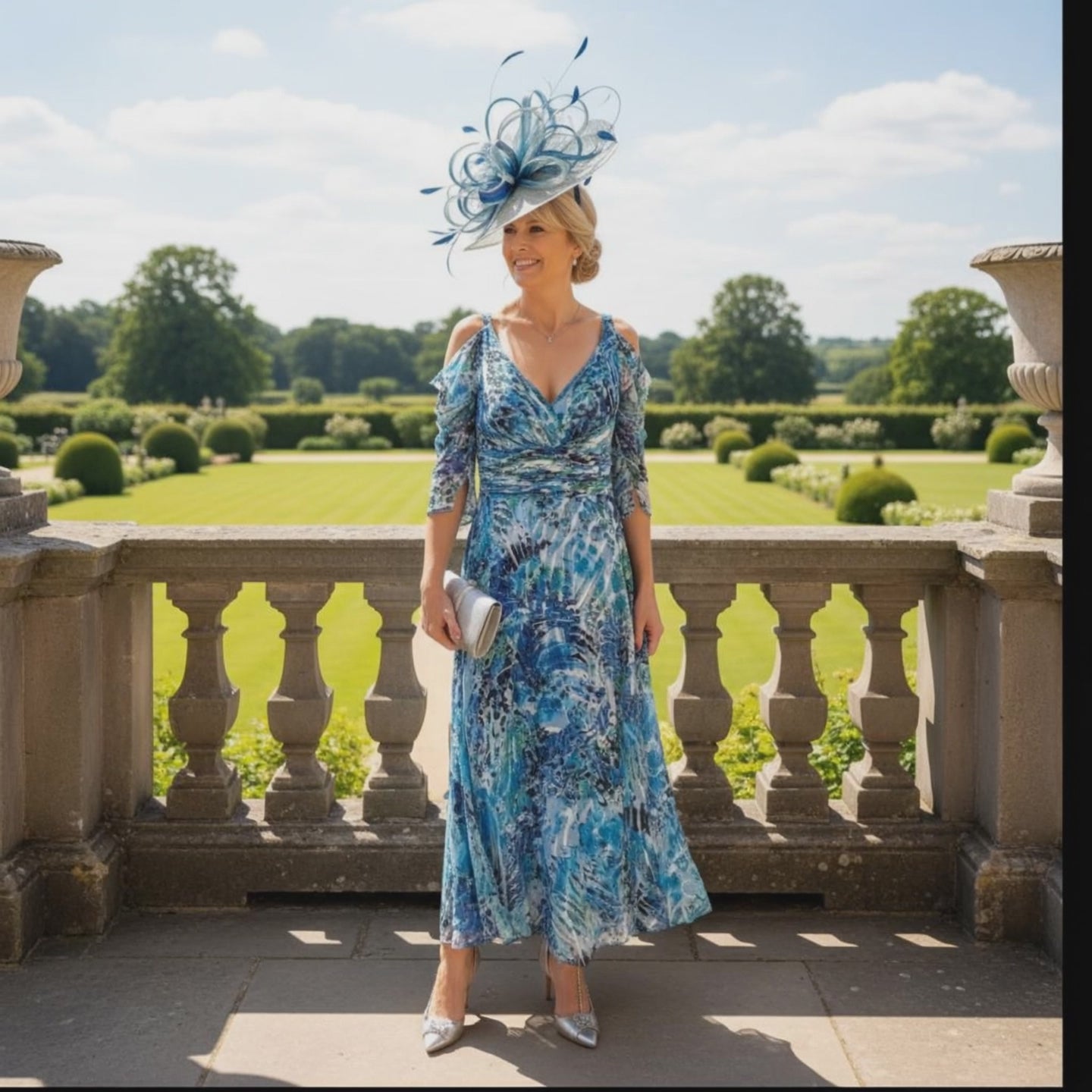 woman in a veni infantino blue mother of the bride dress - signature dress