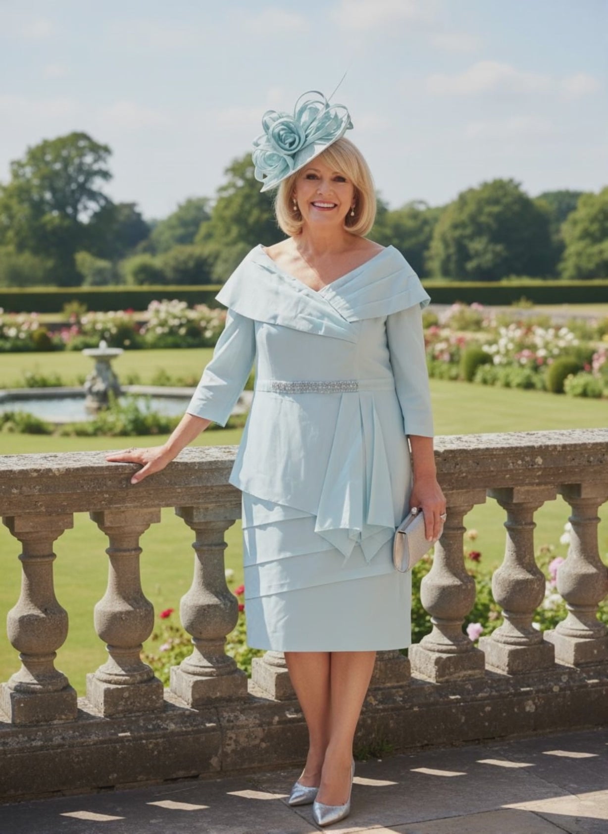 a woman wearing a mint mother of the bride dress from veromia - signature dress