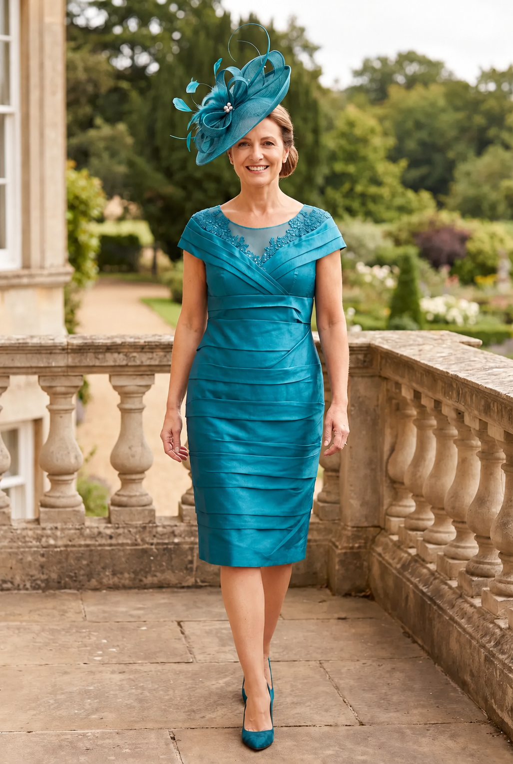 Rich Jade Green Mother of the Bride dress by Ispirato ISH820 with embroidered illusion neckline
